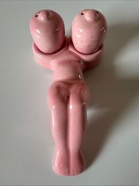 Vintage 1950s Naughty Pink Ceramic Nude Lady Salt & Pepper Shaker Set